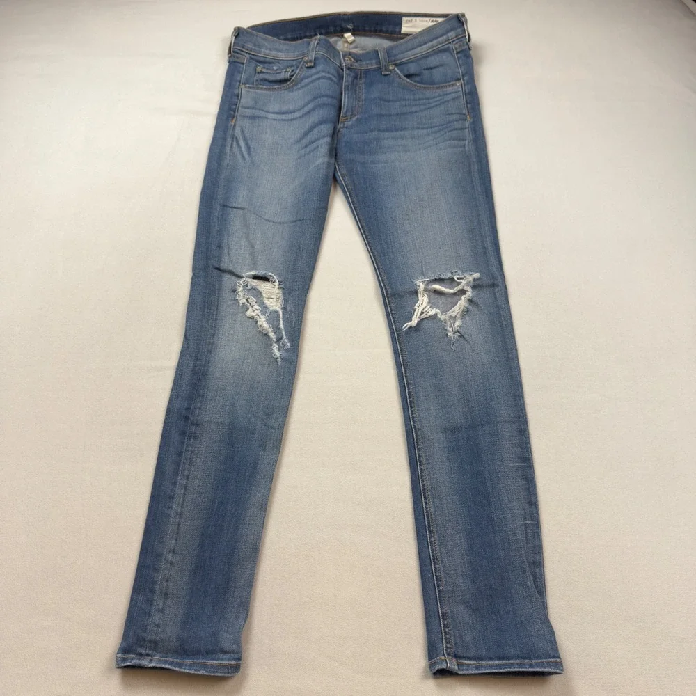 Rag & Bone Low Rise Ankle Skinny Distressed Blue Denim‎ Women's Size 28